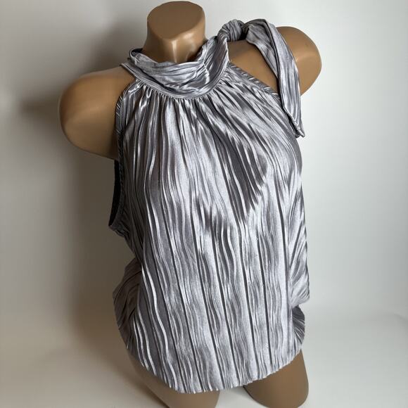 Y2K Heart And Soul Silver Metallic Pleated Halter Top Clubwear Party Glam L USA - Picture 1 of 12